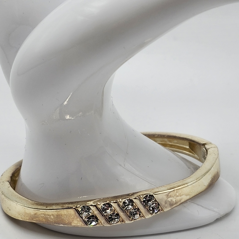 Gold tone with sparkling CZ's Bangle, cuff bracelet with magnetic type closure